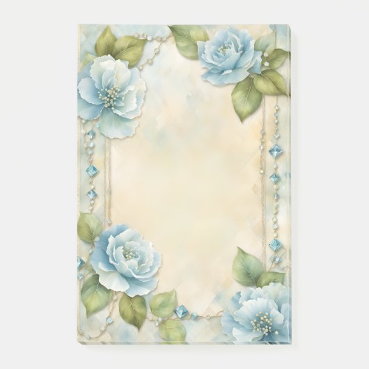 Blaue Blumen und Juwelen Post-it Klebezettel (Vorderseite)