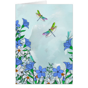 Blaue Blumen und Libellen