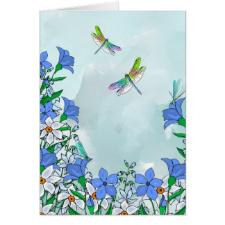 Blaue Blumen und Libellen