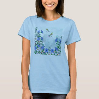 Blaue Blumen und Libellen T-Shirt