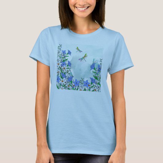 Blaue Blumen und Libellen T-Shirt (Vorderseite)