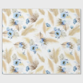 Blaue Blumen und Pampas Grass Elegant Geschenkpapier (Flach)