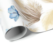 Blaue Blumen und Pampas Grass Elegant Geschenkpapier (Rolleneckpunkt)