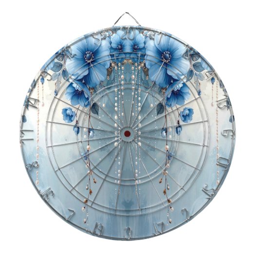 Blaue Blumen und Perlen Dartboard Dartscheibe (vorne)