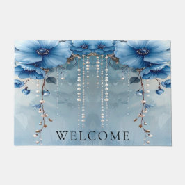 Blaue Blumen und Perlen Fußmatte