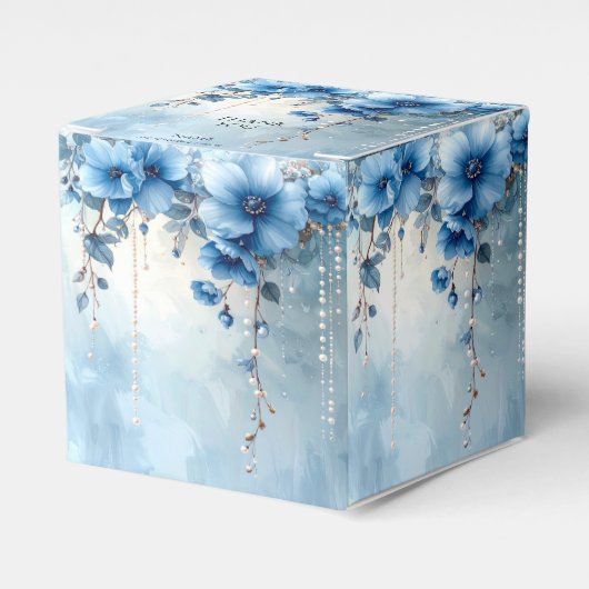 Blaue Blumen und Perlen Geschenkbox Geschenkschachtel (Vorderseite)