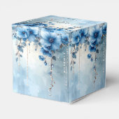 Blaue Blumen und Perlen Geschenkbox Geschenkschachtel (Rückseite)