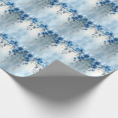Blaue Blumen und Perlen Geschenkpapier (Ecke)