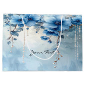 Blaue Blumen und Perlen Geschenktasche Große Geschenktüte (Rückseite)