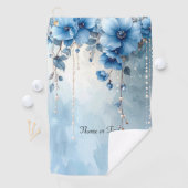 Blaue Blumen und Perlen Golfhandtuch (Insitu)