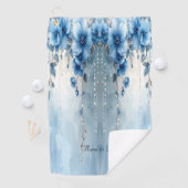 Blaue Blumen und Perlen Golfhandtuch (Insitu)