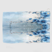 Blaue Blumen und Perlen Golfhandtuch (Horizontal)