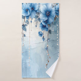 Blaue Blumen und Perlen Handtuch-Set Badhandtuch Set