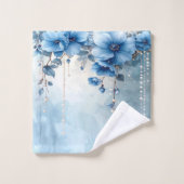 Blaue Blumen und Perlen Handtuch-Set Badhandtuch Set (Waschlappen)