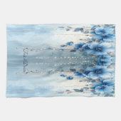 Blaue Blumen und Perlen Küchenhandtuch Geschirrtuch (Horizontal)