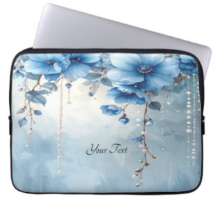 Blaue Blumen und Perlen Laptop-Hülle Laptopschutzhülle