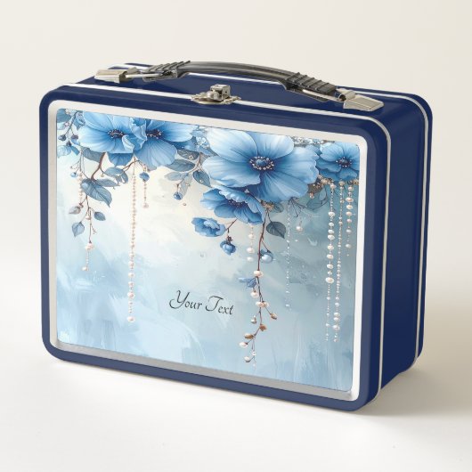 Blaue Blumen und Perlen Lunchbox (Vorderseite)