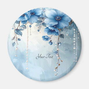 Blaue Blumen und Perlen Magnet