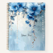 Blaue Blumen und Perlen Notizbuch (Vorderseite)