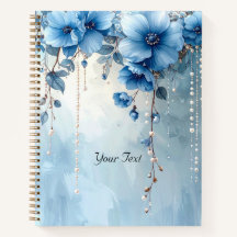 Blaue Blumen und Perlen Notizbuch