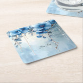 Blaue Blumen und Perlen Papier Untersetzer (angewinkelt)