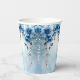 Blaue Blumen und Perlen-Papierbecher Pappbecher