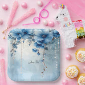 Blaue Blumen und Perlen Papierplatte Pappteller (Party)