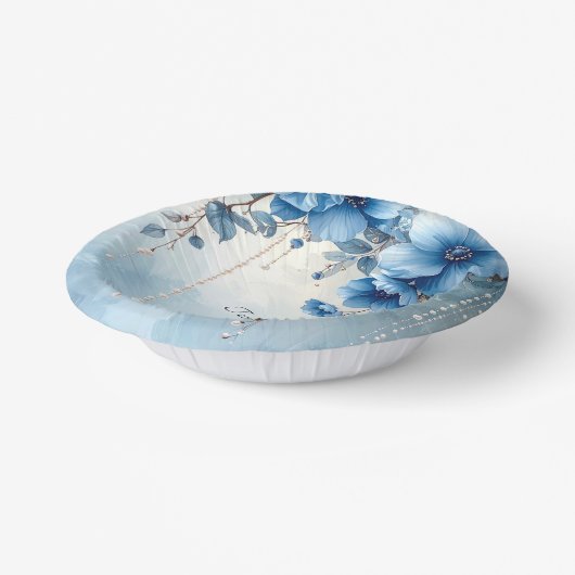 Blaue Blumen und Perlen Pappteller (Gewinkelt)
