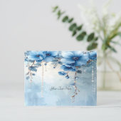 Blaue Blumen und Perlen Postkarte (Stehend Vorderseite)