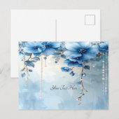 Blaue Blumen und Perlen Postkarte (Vorne/Hinten)