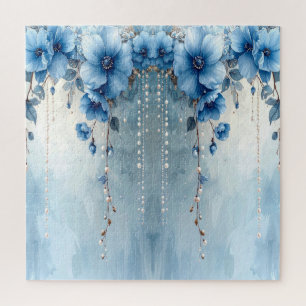 Blaue Blumen und Perlen Puzzle