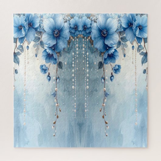 Blaue Blumen und Perlen Puzzle (Vertikal)