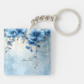 Blaue Blumen und Perlen Schlüsselanhänger (Rückseite)