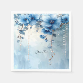Blaue Blumen und Perlen Serviette