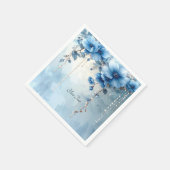 Blaue Blumen und Perlen Serviette (Ecke)