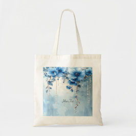 Blaue Blumen und Perlen-Tasche Tragetasche