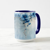 Blaue Blumen und Perlen Tasse (VorderseiteRechts)