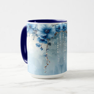 Blaue Blumen und Perlen Tasse