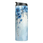 Blaue Blumen und Perlen Thermobecher Thermosbecher (Nach rechts gedreht)