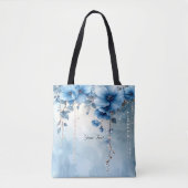 Blaue Blumen und Perlen Tote Bag Tasche (Vorderseite)