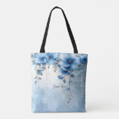 Blaue Blumen und Perlen Tote Bag Tasche (Rückseite)