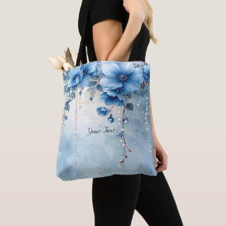 Blaue Blumen und Perlen Tote Bag Tasche