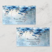 Blaue Blumen und Perlen Visitenkarte (Vorne/Hinten)