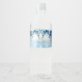 Blaue Blumen und Perlen Wasserflaschenetikett (Vorderseite)