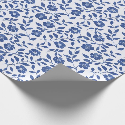 Blaue Blumen und Reben Geschenkpapier (Ecke)