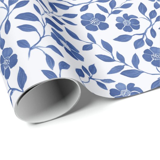 Blaue Blumen und Reben Geschenkpapier (Rolleneckpunkt)