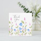 "Blaue Blumen und rosa Berries" Wasserfarbe Dankeskarte (Stehend Vorderseite)