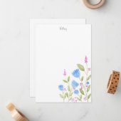 "Blaue Blumen und rosa Berries" Wasserfarbe Mitteilungskarte (Vorderseite/Rückseite Beispiel)