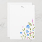 "Blaue Blumen und rosa Berries" Wasserfarbe Mitteilungskarte (Vorne/Hinten)