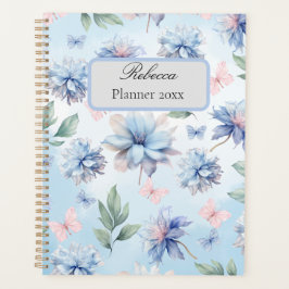 Blaue Blumen und rosa Schmetterlinge Planer